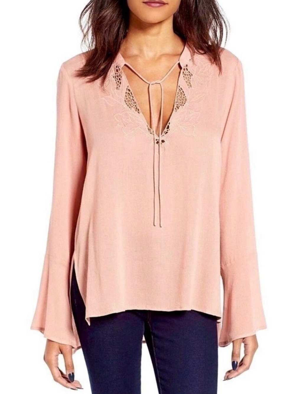 Lush Crochet Trim Bell Sleeve Top